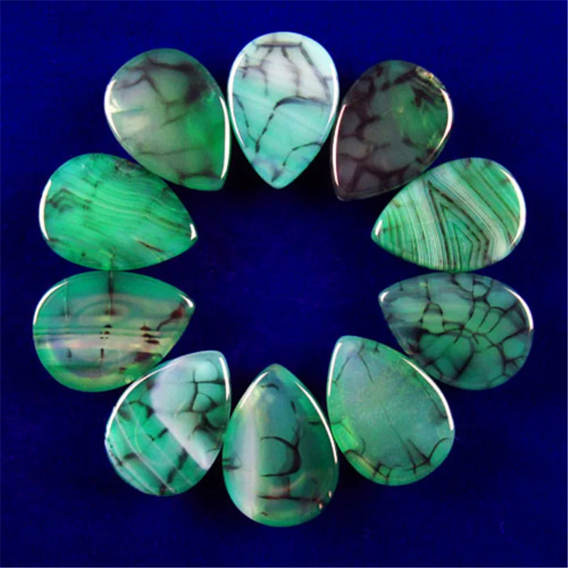 10Pcs/Lot Charms Green Dragon Veins Agate Stone Oval CAB CABOCHON Teardrop Bead 13*18*6mm For DIY Jewelry Clothes Accessories