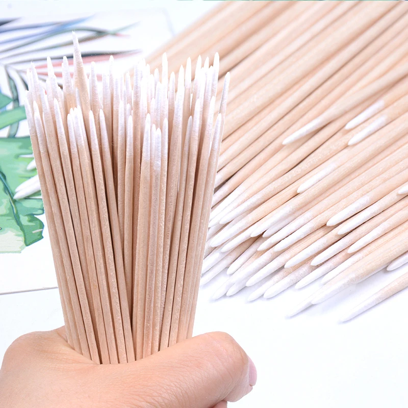 500/300/100pcs Wooden Disposable Micro Buds Cotton Swabs Cosmetics  Makeup Cleaning Stickers for Eyelash Grafting Extension