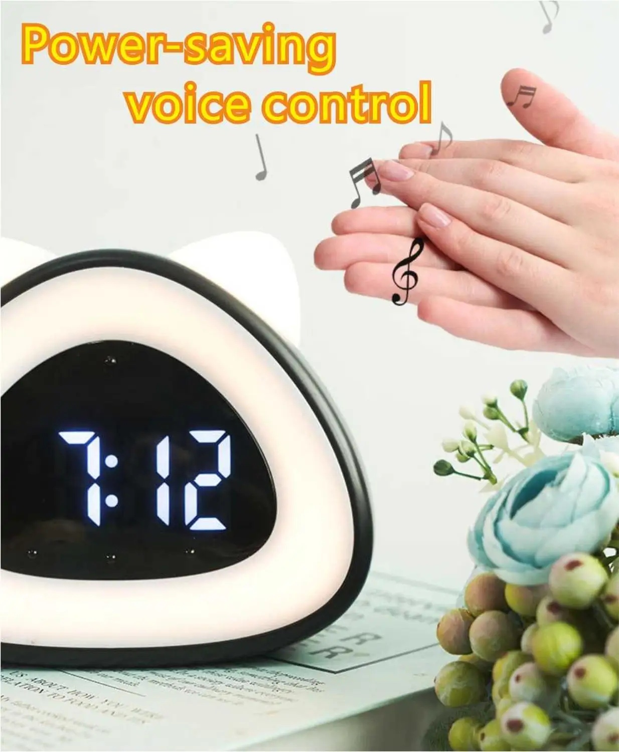 Led Digital Alarm Clock Table Cock Electronic Cock Bedside Clock Night light Wake-Up Lamp Desk With Thermometer Sound-Controlled