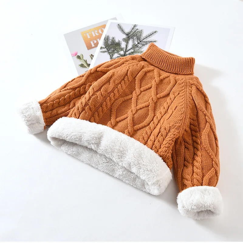 Baby Sweater Solid Winter Thick Plush Pullover 2021 New Turtleneck Casual Kids Boy Girl for Children Warm Knitted Sweaters 0-8Y