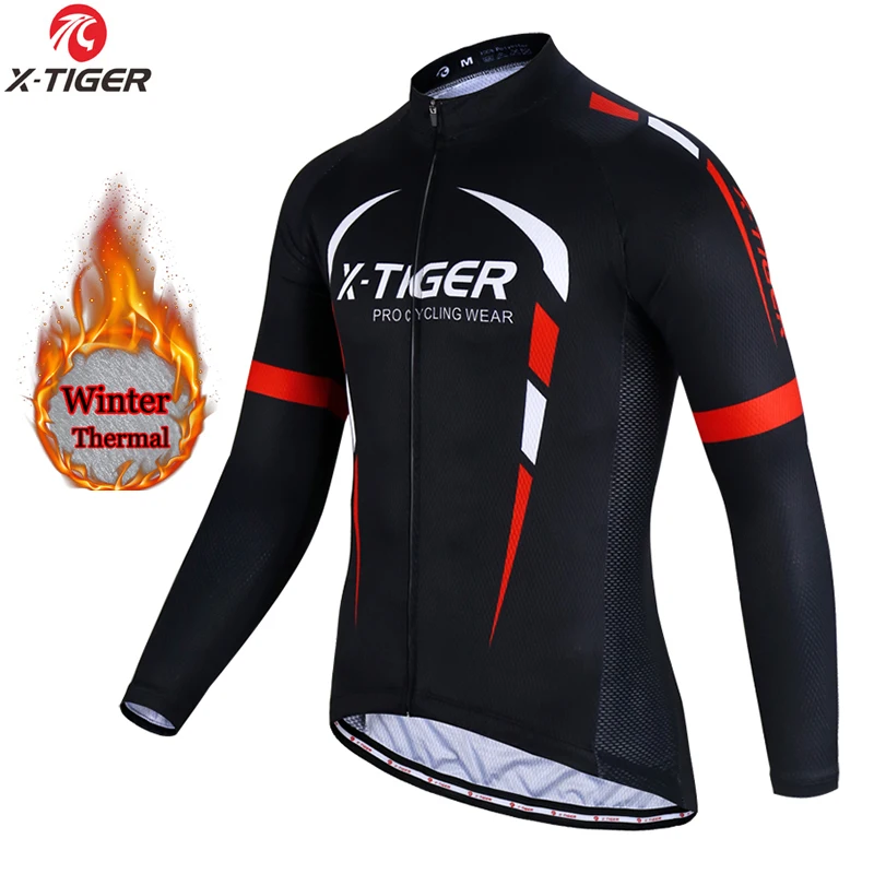 

X-Tiger Winter Thermal Fleece Cycling Jersey Long Sleeve MTB Bicycle Clothing Bike Clothes Cycling Sportswears