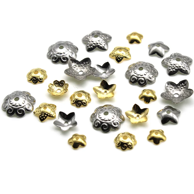 50pcs Stainless Steel Charm Beads End Caps Flower Bead Caps For Jewelry Making Accessories DIY Craft Necklaces Bracelet Findings