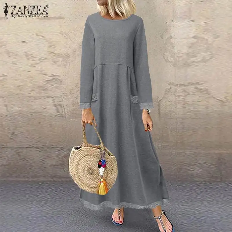 Autumn Lace Crochet Sweatshirt Dress ZANZEA Winter Women Pullover Vestidos Solid O Neck Long Sleeve Fleece Sundress Robe Hoodies