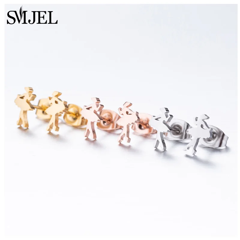 Fashion Baseball Studs Earrings Women Stainless Steel Running Ball Yoga Bicycle Hockey Sports Earrings Ballet Spades Jewelry