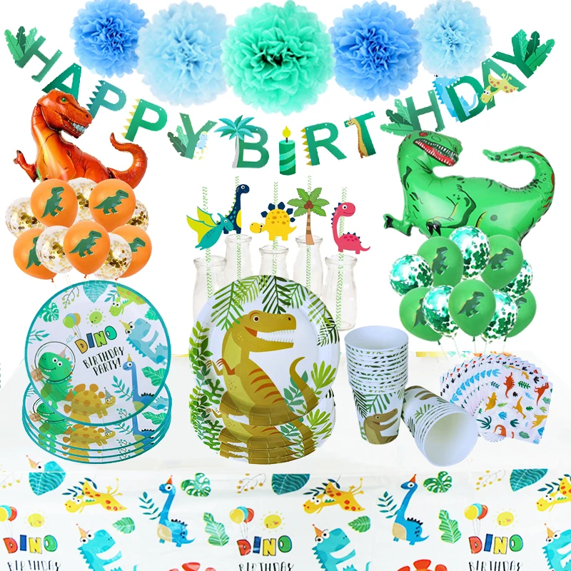 MEIDDING Dinosaur Party Tableware balloons Will One Boy Kids Birthday Party Supplies Favors Roar Dino Party Balloons Decor