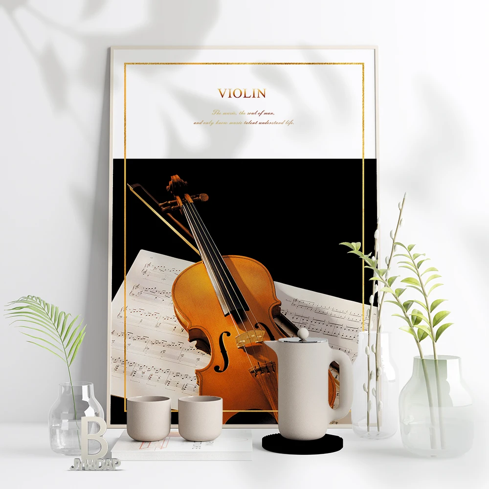 Retro Violin Poster Canvas Print Painting Wall Art Vintage Music Score Instrument Parts Living Room Home Decorate Gift Poster