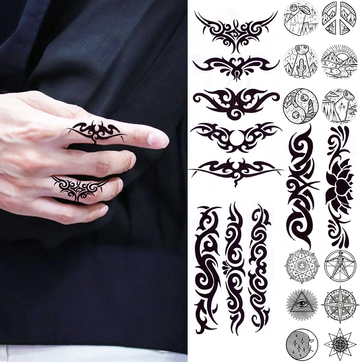 3D Black Thorns Stylish Fingers Temporary Tattoos For Men Women Totem Fake Tattoo  Realistic Body Art Decoration Tatoos Paper