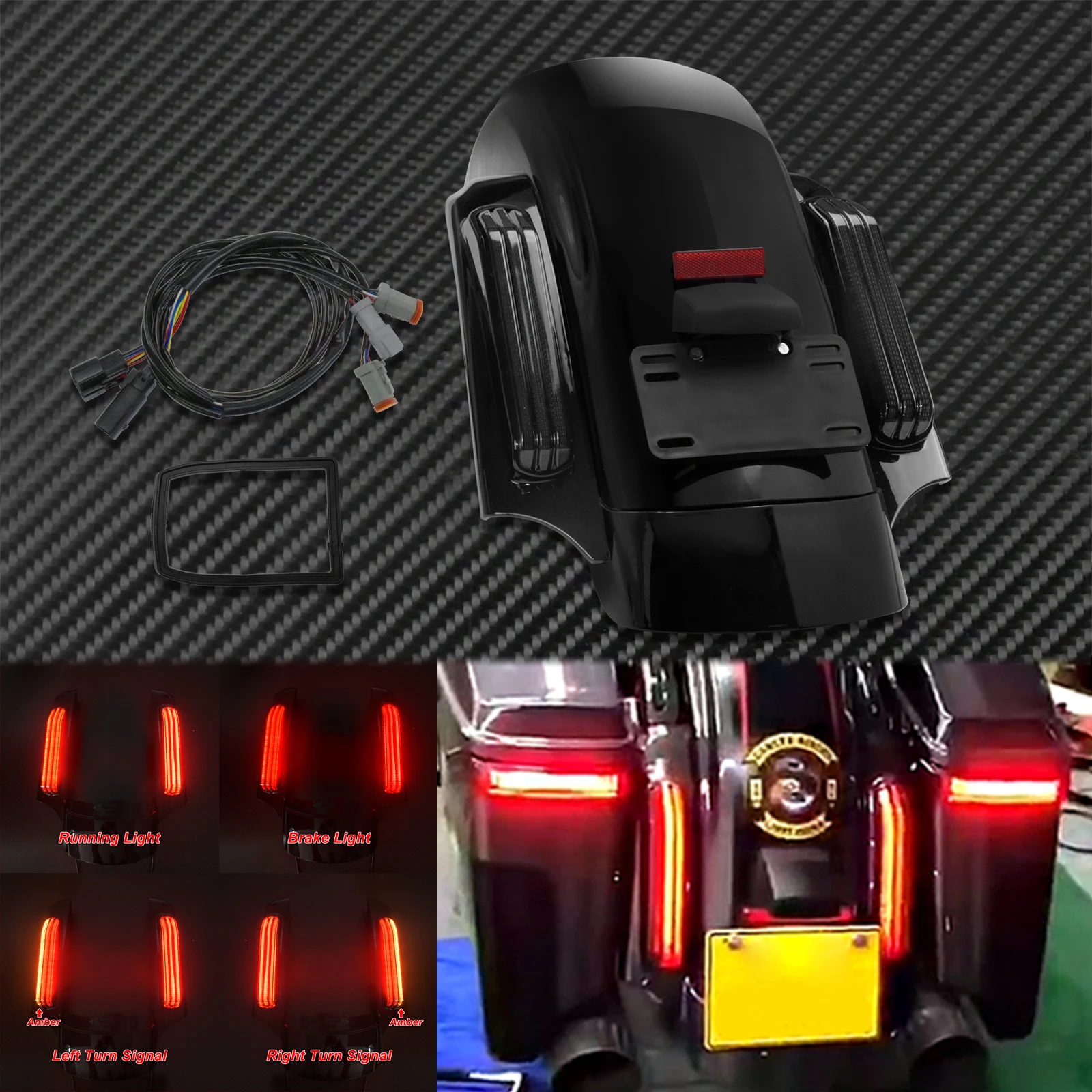 Motorrad LED CVO Stil Hinten Fender System Verlängerung Fascia Set Für Harley Touring Electra Glide FLHX Ultra Limited 2009-2023