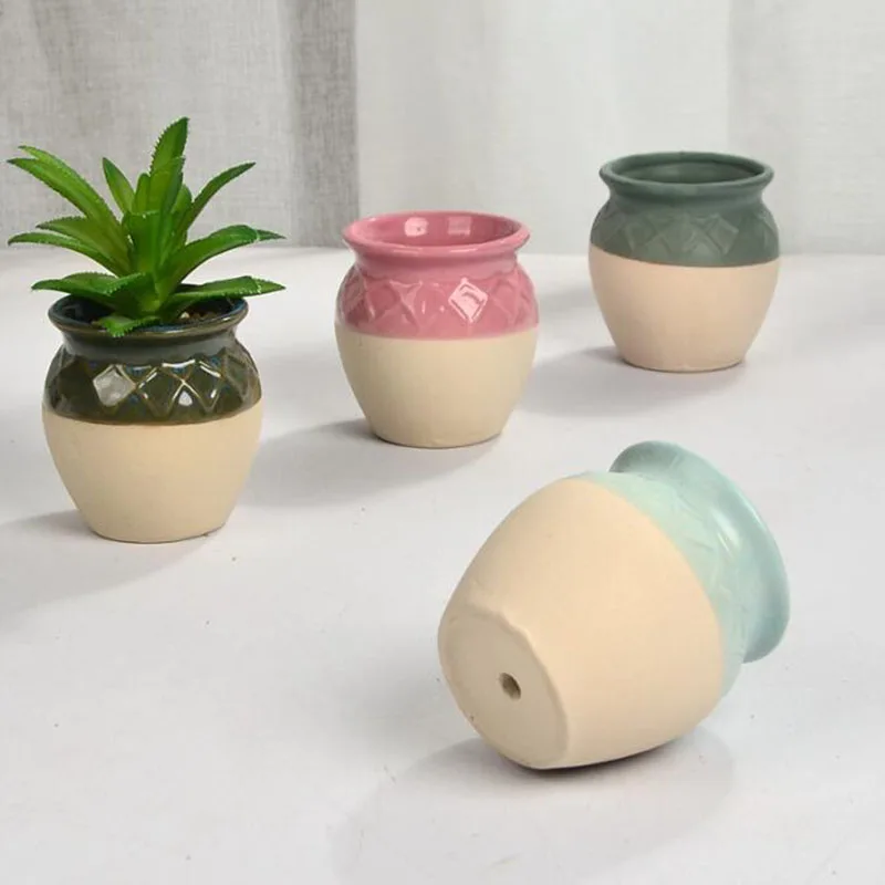 4pcs/set Sukiyaki Half-glazed Flowerpot Succulent Planter Vase Breathable Bonsai Pot Office Balcony Decor Garden Home Decoration