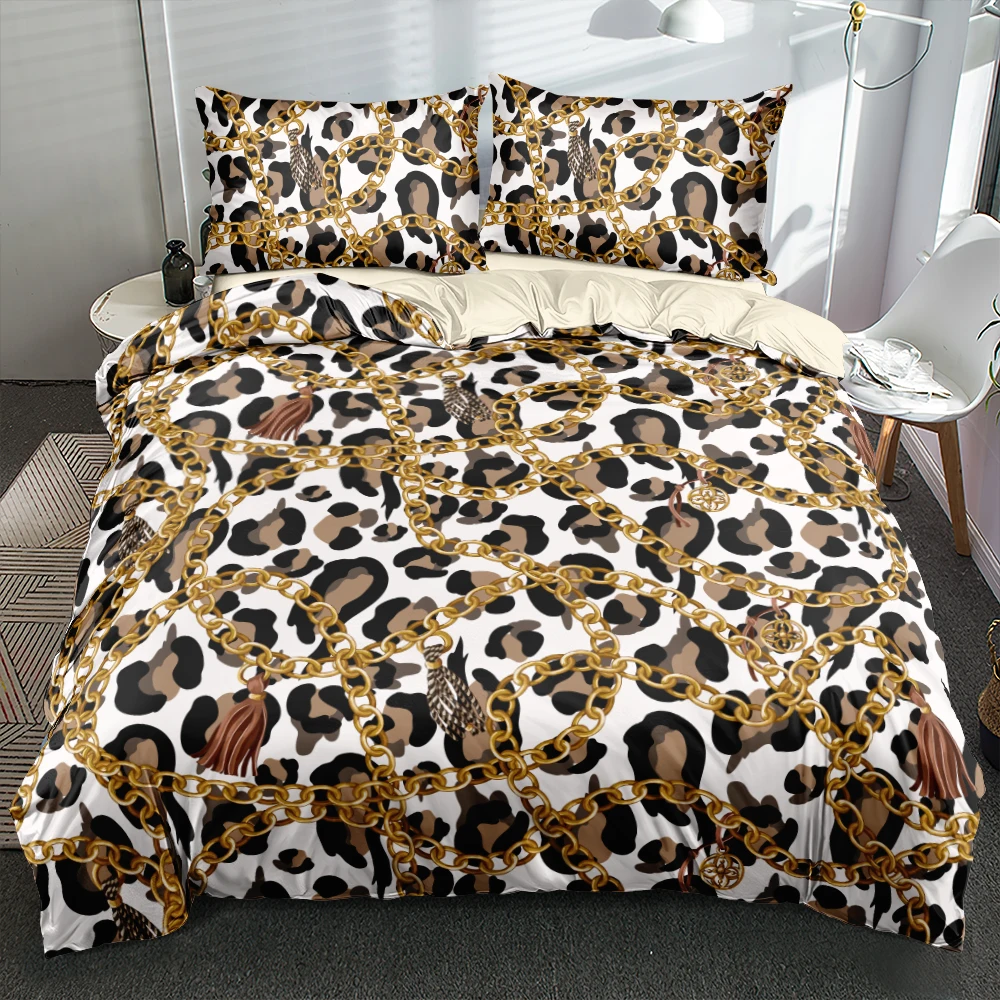 Luxury Leopard Grain Euro Bed Linen Cream Duvet/Quilt Cover Set Twin Queen King Size 265x230cm Bed Linen Bedrooms Custom Design 