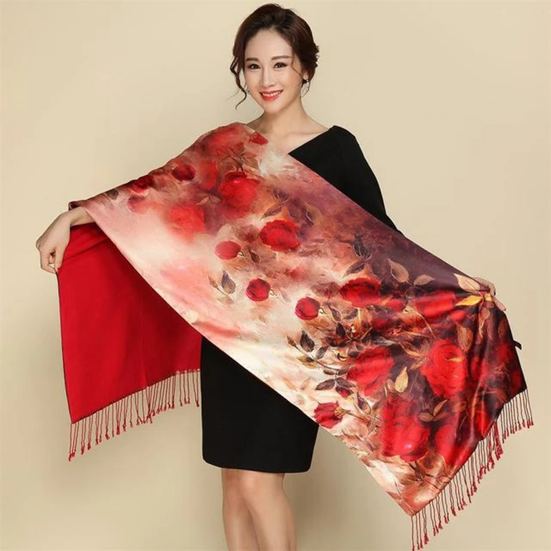 Women\'s Scarf Silk Cashmere Scarf Vintage шумоглушитель Chinese Style Warm Print Shawl Elegant Multicolor Scarf 2020