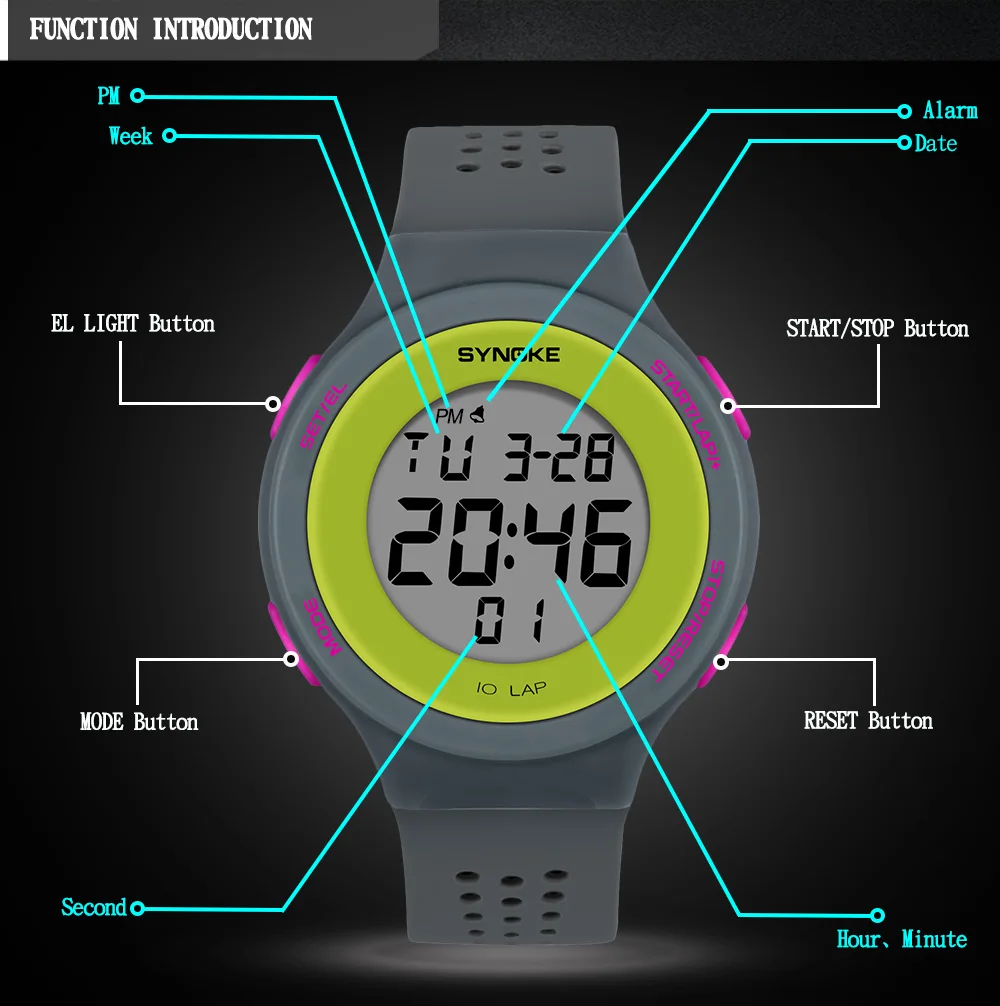 Reloj deportivo Digital Led multifunción para mujer, cronógrafo con alarma, resistente al agua, retroiluminación, cuadrado, Masculino