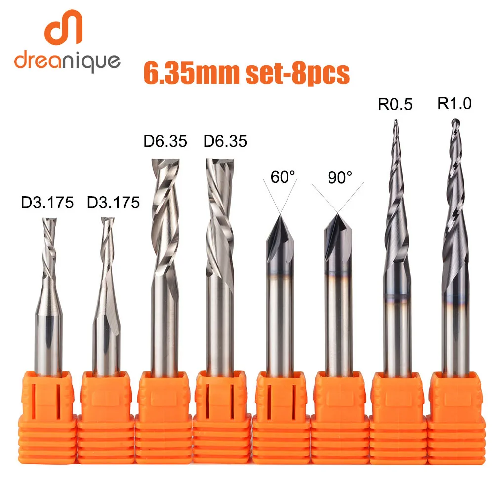 CNC Solid Carbide engraving bits milling cutter woodwork set 6mm 6.35mm shank router bits for carving wood tools