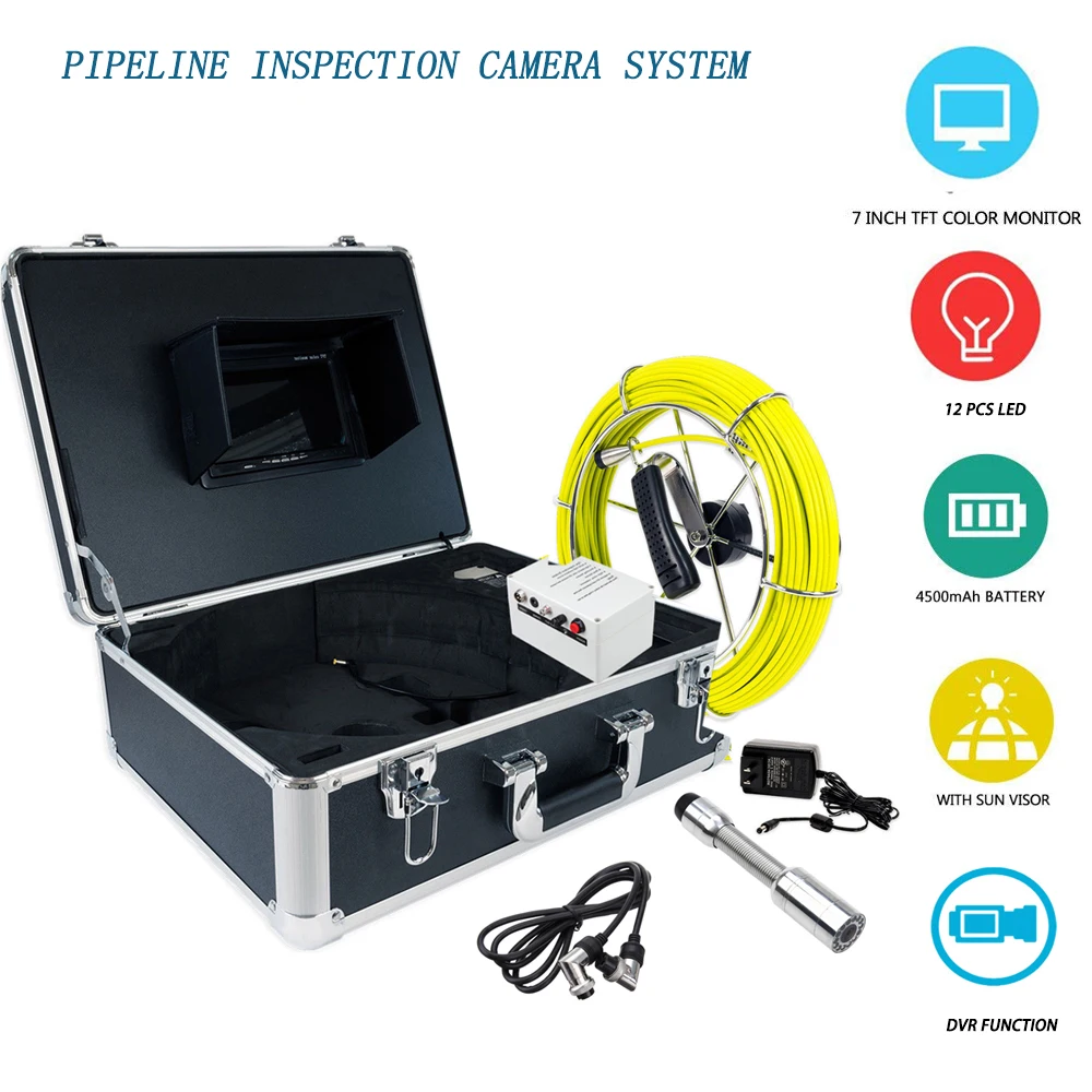 

New 23mm Waterproof Sewer Industrial Endoscope System 20m Cable 7" LCD 1000TVL Pipe Drain Inspection Video Camera with 12pcs LED