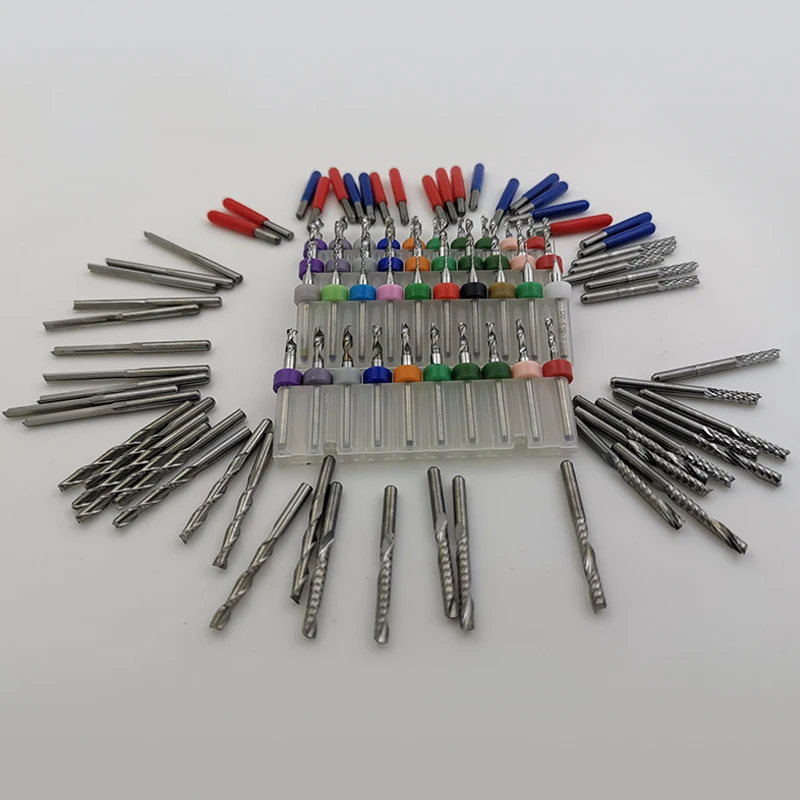 100PCS/set 1 Flute 2 flutes sprial straight Milling Cutter Router Bits V Shape Engraving Bits PCB Drill bit endmill cutter