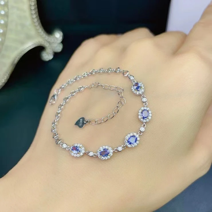 KJJEAXCMY fine jewelry 925 sterling silver inlaid Natural Tanzanite women popular elegant OL style gem hand bracelet support det