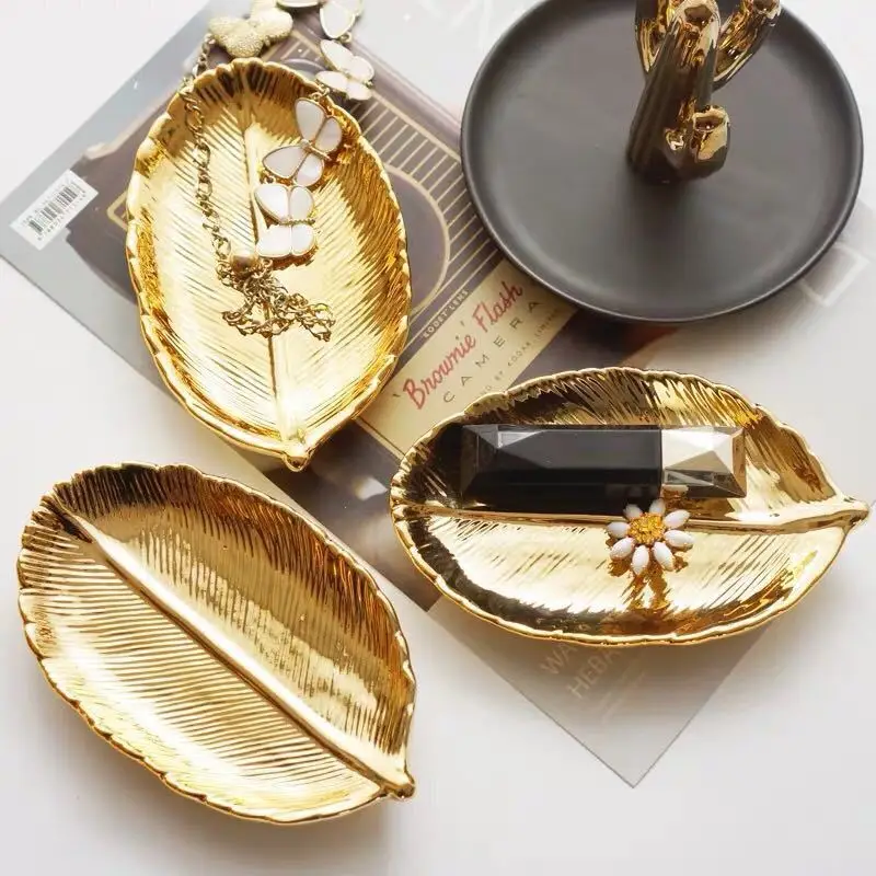 Exported to the United States Ceramic Golden Leaf Jewelry Plate Storage Plate Key Plate Creative Decoration LB01114 trinket dish