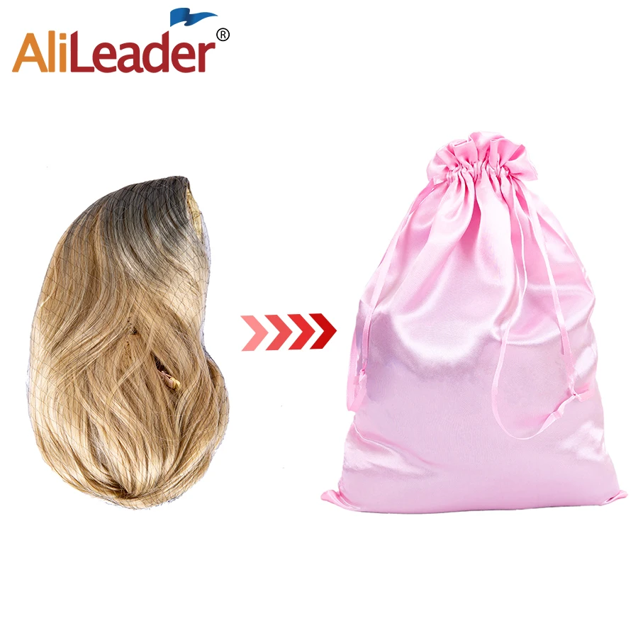 5pcs Satin Bags For Packaging Hair Wigs Bags Bundles Extensions Business Gift Large Black Drawstring Travel Custom LOGO Size