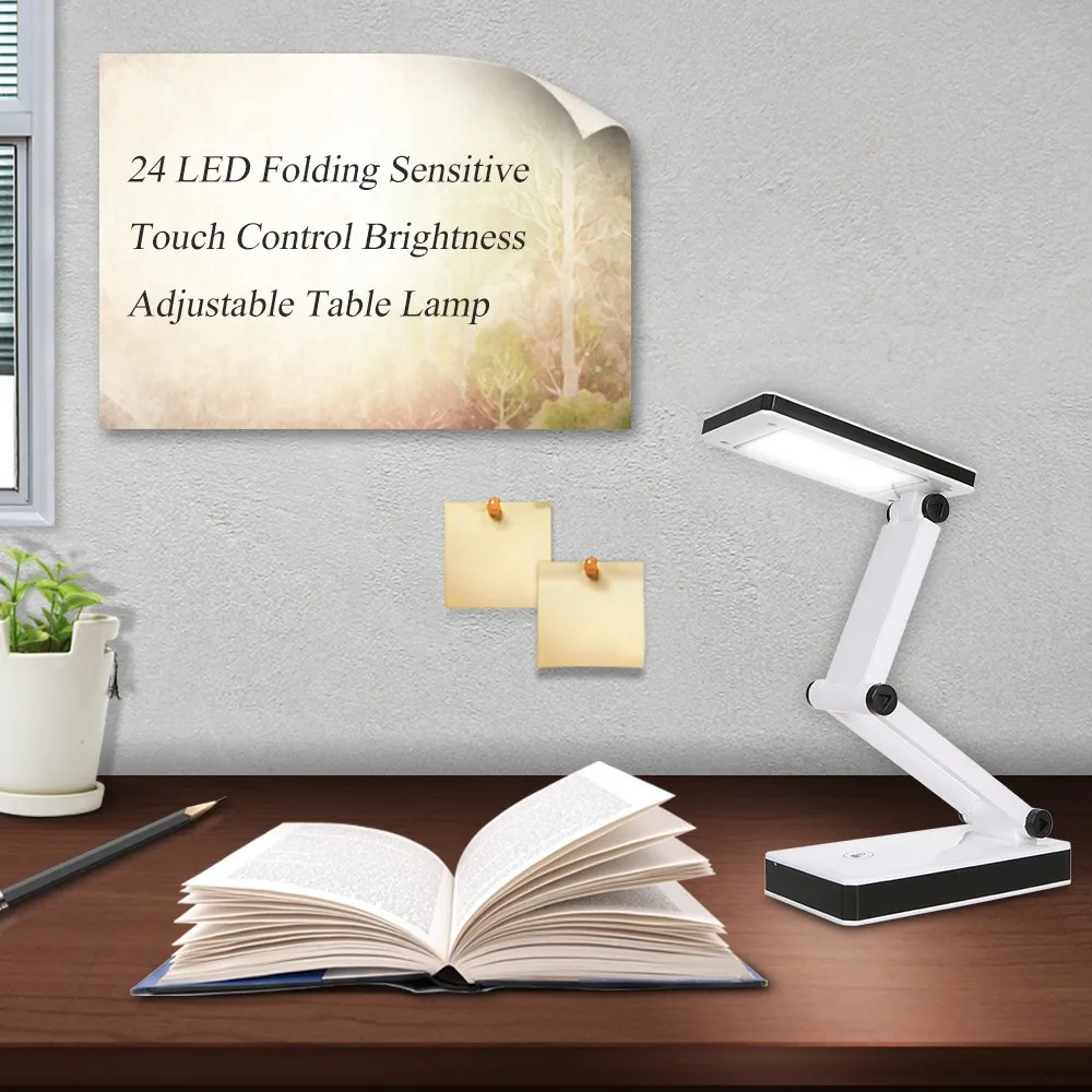 

24LED Table Lamp Desk Light Sensitive Touch Control 3 Levels Adjustable Brightness Dimmable USB Charging Port 4 * AA Batte