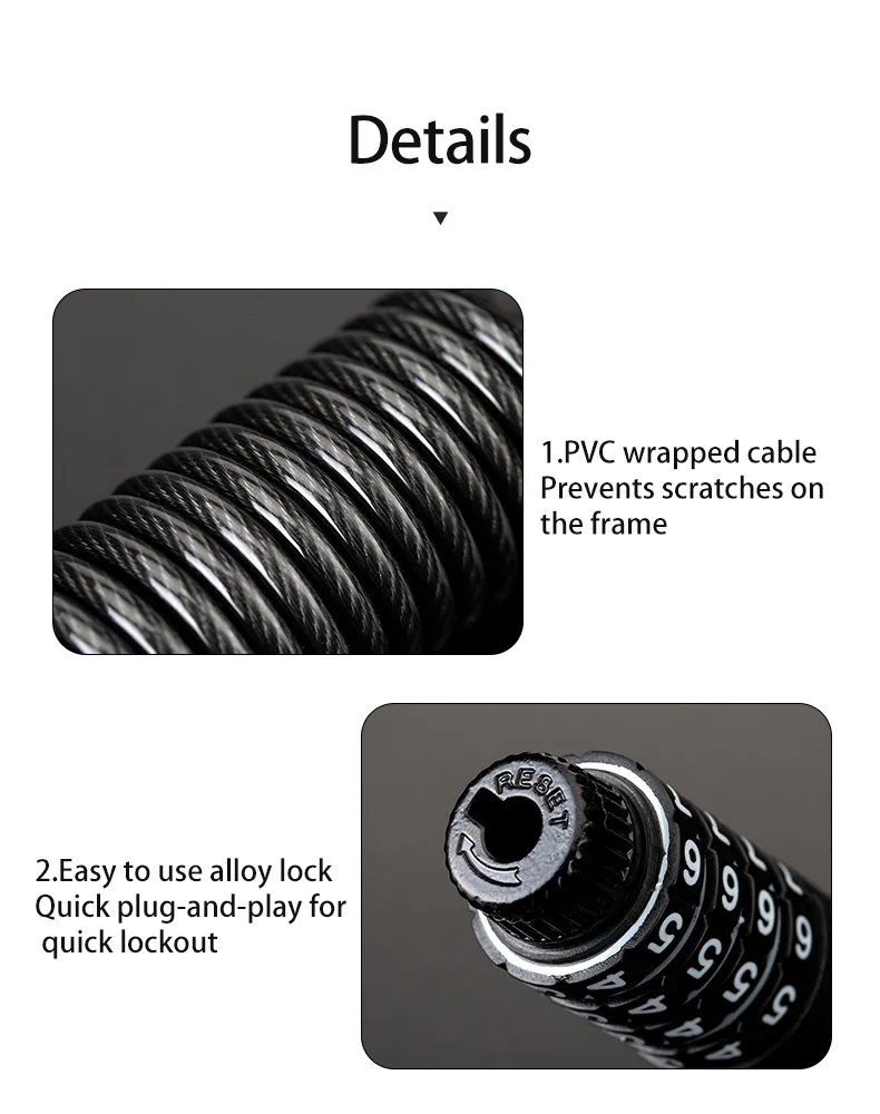 ROCKBROS Mini Password Lock Anti-theft Bicycle Durable Steel Wire Lock Helmet Lock Chain Bike Frame Lock Bike Accessories