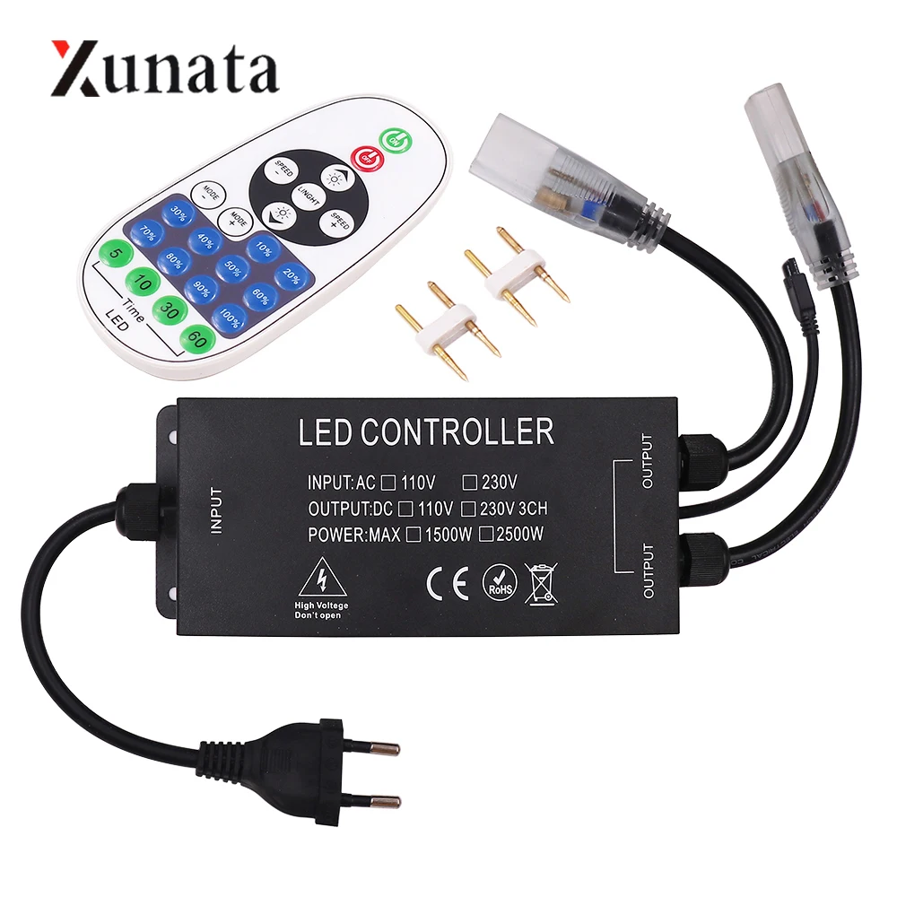 AC 110V 220V LED Strip RF Dimmer Double Head Output 23 Keys Remote Controller Dimmer for LED Bulb/LED String EU/US/AU/UK Plug