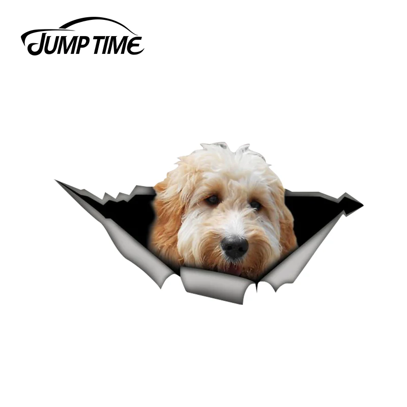 Jump Time 13cm x 6.8cm White Goldendoodle car decal for van laptop 3D Pet Graphic Vinyl Decal Car Window Bumper Car Sticker