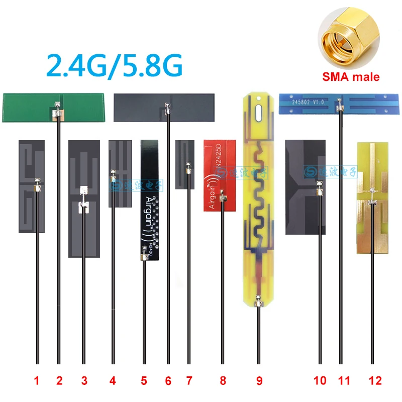 

2pcs 2.4G 5G 5.8G 2.4Ghz 5.8Ghz Antenna 13cm cable WiFi Bluetooth High gain internal PCB FPC Flexible 2400-2500Mhz With SMA male