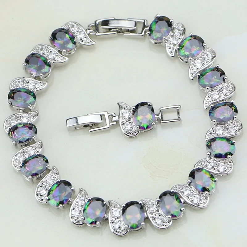 Hypebole Mystic Rainbow Fire Stones Charm Bracelet 925 Silver Chain Link Adjustable Bracelet For Women Free Gift Box