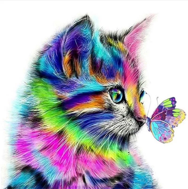 Diy Cross-stitch embroidery sets Cat and Butterfly Picture 45x45cm Home Decoration Precision Printing Needlework Kits