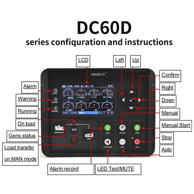 DC60D DC70D Mebay Electronic Controller Panel Generator Set Control Parameters Module