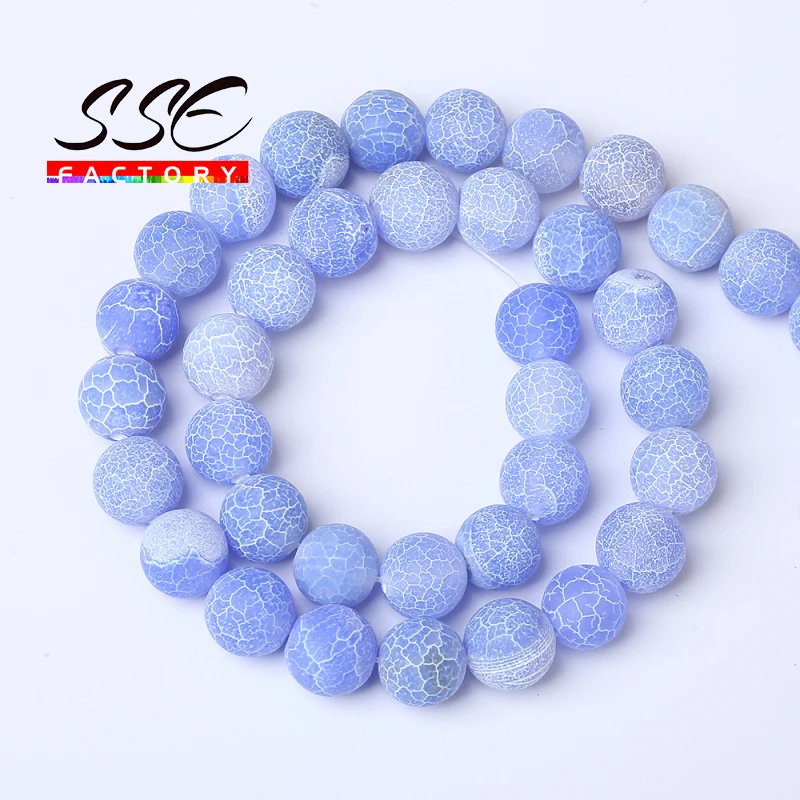 Natural Stone Beads Frost Purple Red Blue Black Gray Cracked Dream Fire Dragon Veins Agates Beads For Jewelry Making 15\