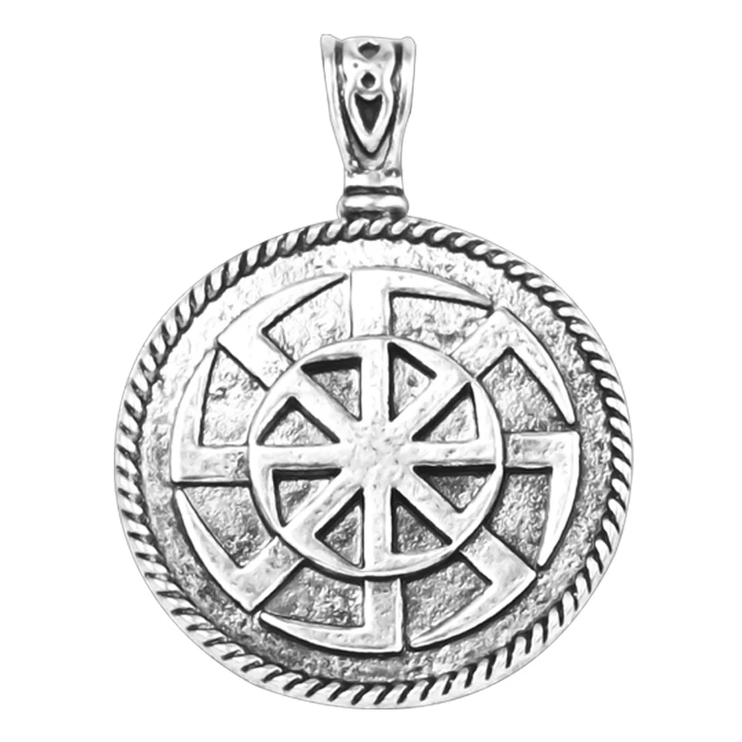 Antiquing Slavic Kolovrat Symbol Amulet Pendant Necklace Men Viking Rune Wheel Pagan Jewelry