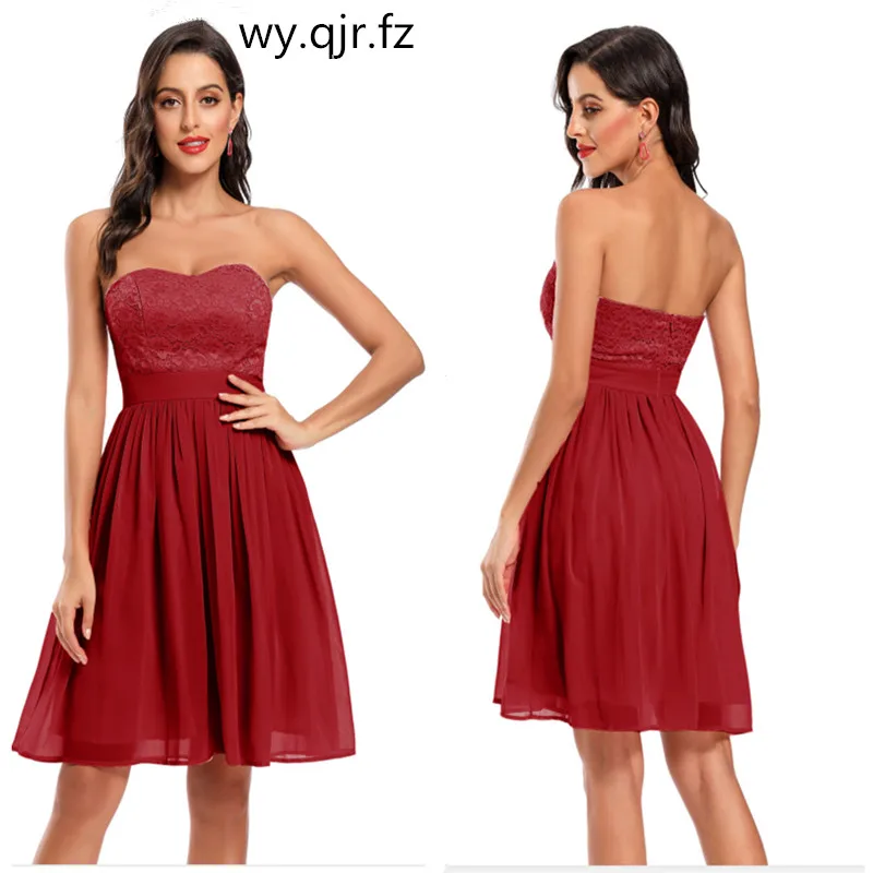 CD-070 # abito corto da damigella d'onore pizzo blu Navy vino rosso rosa avvolgere il seno abiti da ballo per feste di matrimonio vestito da compleanno per ragazza all'ingrosso