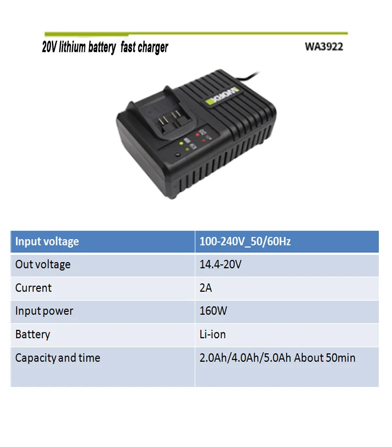 WORX 20V Lithium Battery Charger and Fast Charge Power Tools time 50 min best quality multi- charge protection  20V worx charger