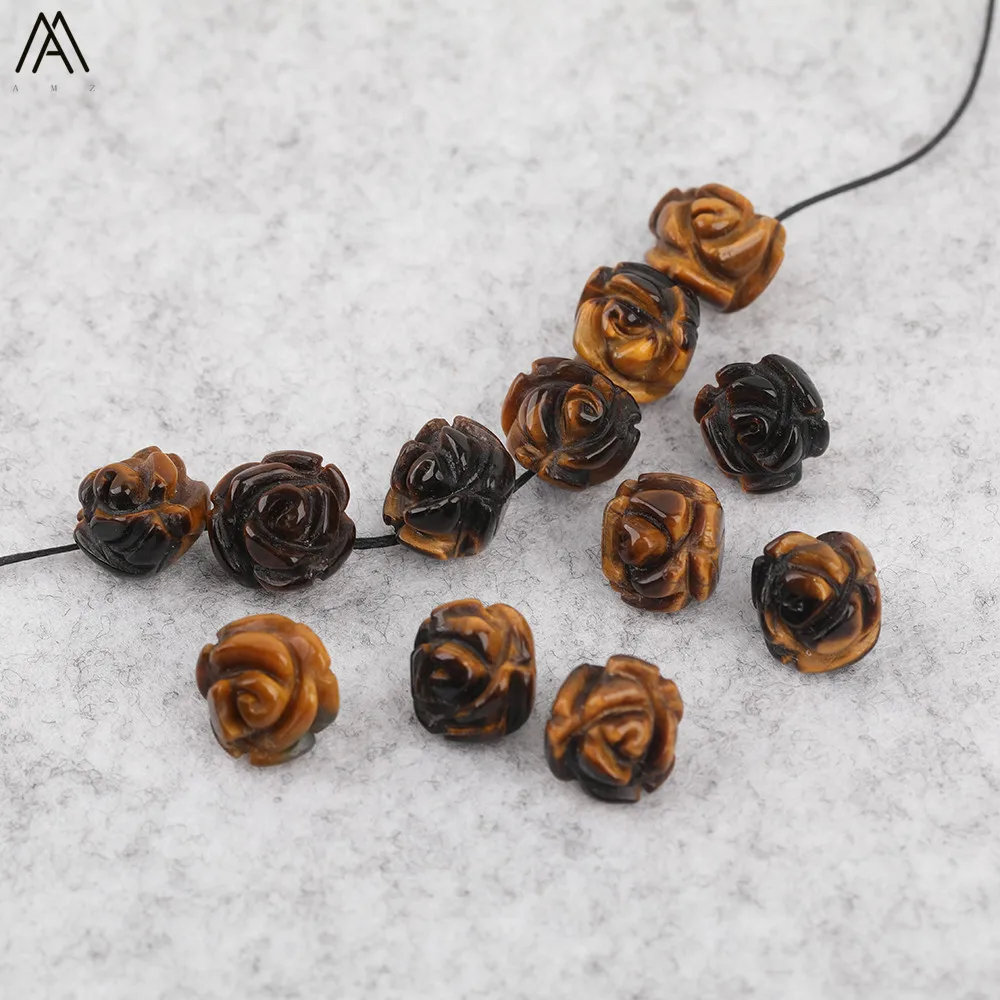 15 teile/los 10mm Natürliche Achate Lapis Fluorit Stein Quarz Kristall Geschnitzte Rose Blume Form Ohrring Perlen Für Schmuck DIY Machen – Detail 12