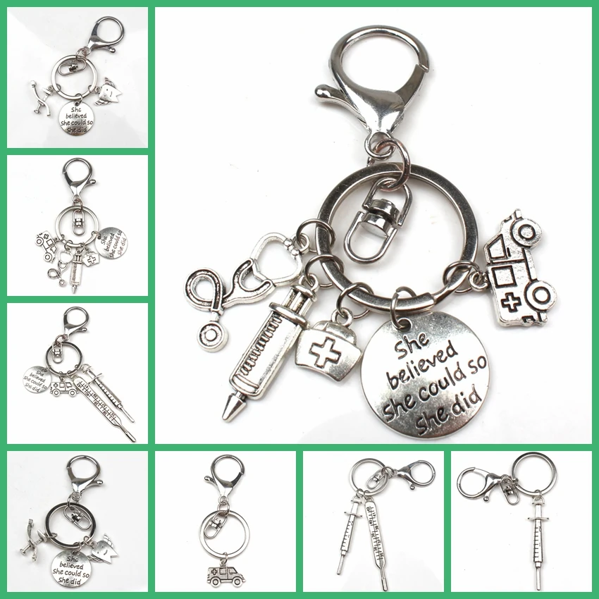 Nowe mody lekarz apteczka Mini strzykawka termometr pogotowia dentysta anioł stetoskop brelok medycyna absolwent prezent pamiątka