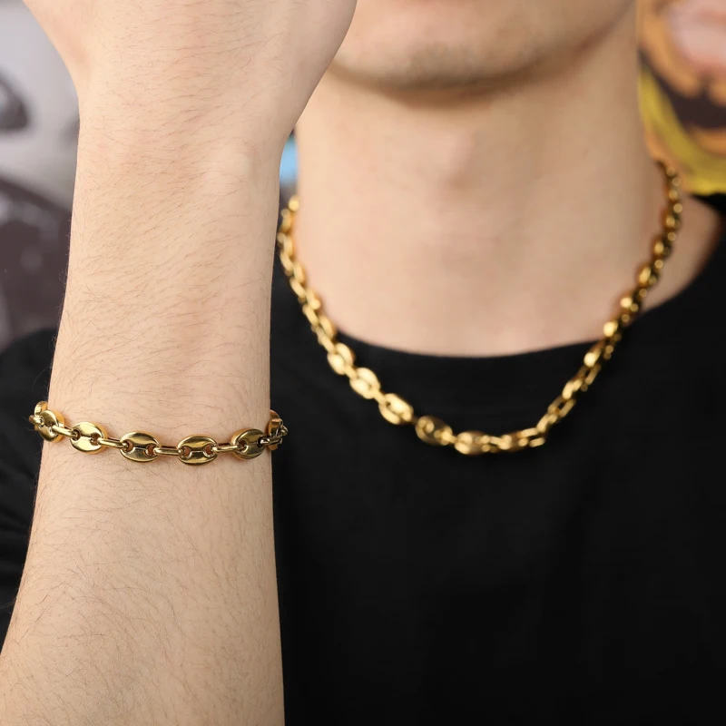 TOPGRILLZ 8mm Solid Back Cuban Link Gold Silver Color Men\'s Hip Hop Bracelets Personality Stainless Steel Jewelry