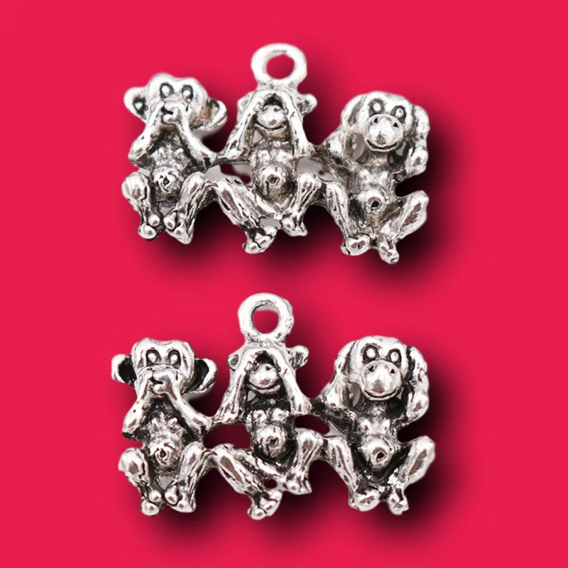 6Pcs Silver Plated สามดีเพื่อนลิง Orangutan สุนัขจี้สร้อยคอ Hip Hop อุปกรณ์เสริม DIY Charms เครื่องประดับหัตถกรรมทำ