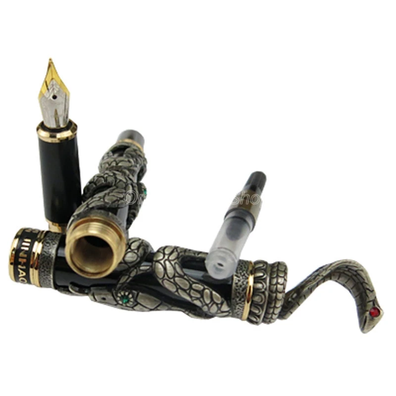 Jinhao Ancient Snake Fountain Pen Gray Cobra 3D Pattern Texture Relief Sculpture Technology Classic Writing Gift Pen