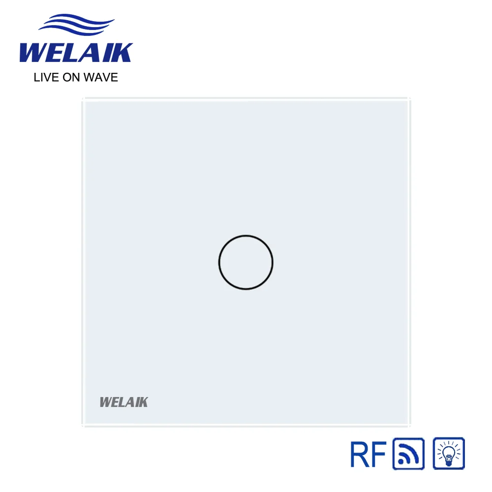 WELAIK EU Standard  Remote Control Dimmer Wall Touch Switch Single FireWire Glass Panel RF 1Gang 1Way Wall Switch  220V