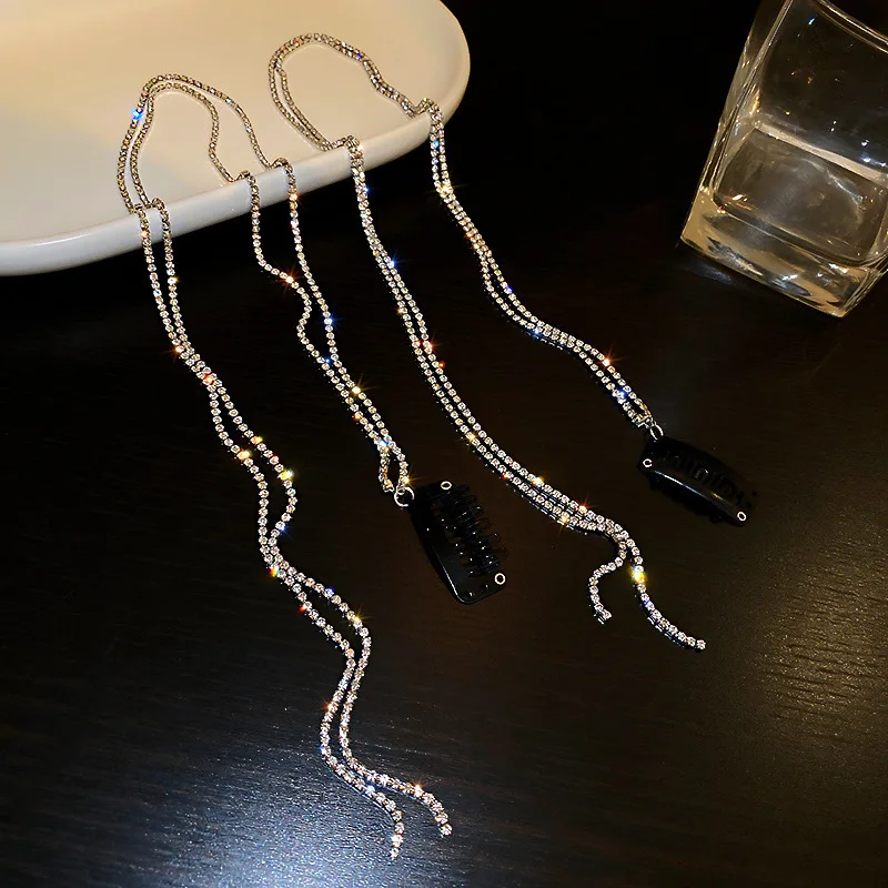 2021 Baru Berkedip Berlian Rantai Jepit Rambut Dikepang Rambut Hiasan Kepala Rumbai Jepit Rambut Rasa Tinggi Temperamen Kotor Jalinan Ikat Rambut