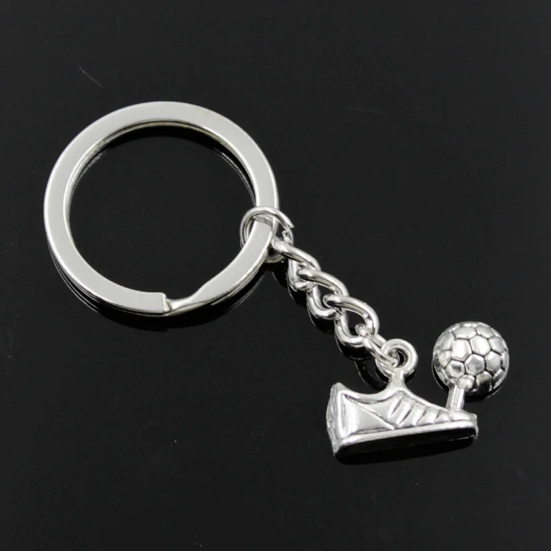 New Fashion Men 30mm Keychain DIY Metal Holder Chain Vintage Football Soccer Cleats 15x23mm Silver Color Pendant Gift