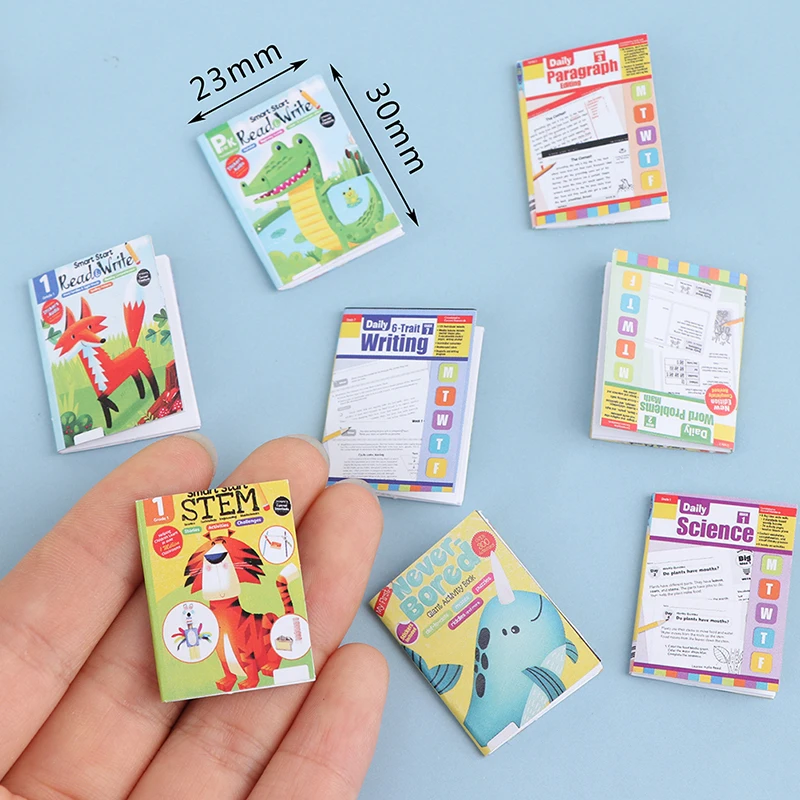 New Hot！4Pcs 1:12 Dollhouse Miniature Cartoon English Exercise Books Paper Notebook Doll House Decor