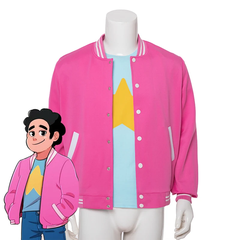 Anime Steven Universe Steven Quartz Cosplay Costume Coat Jacket Shirt Short Sleeve Adult Casual Outfit Halloween Party Set