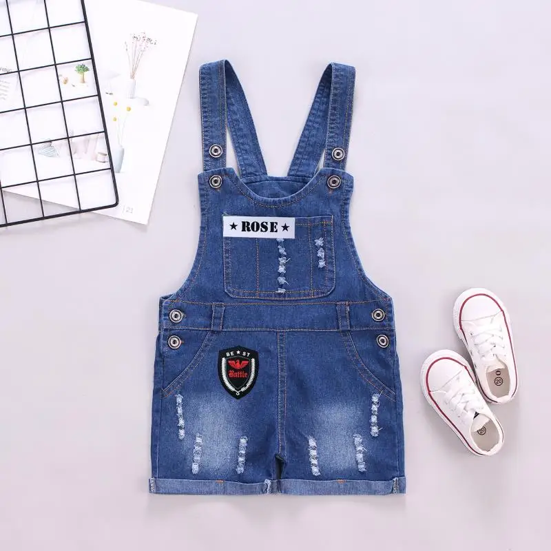 2024 SPRING Summer  Girl Jumpsuit Cute Sweet Fashion Washed Jeans Denim Romper Jumpsuits Straps Short Pants Cowboy Blue