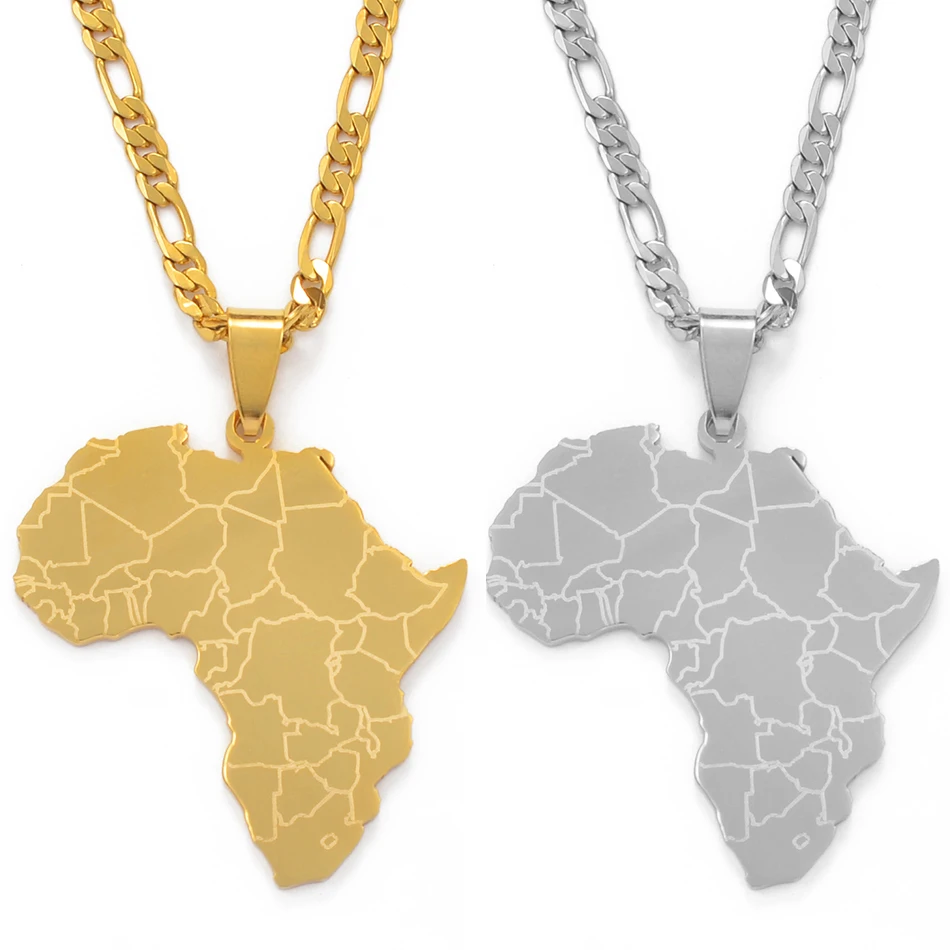 Anniyo-collares con colgante de mapa de África para hombre y mujer, Color plateado/dorado, joyería étnica africana # 077621B