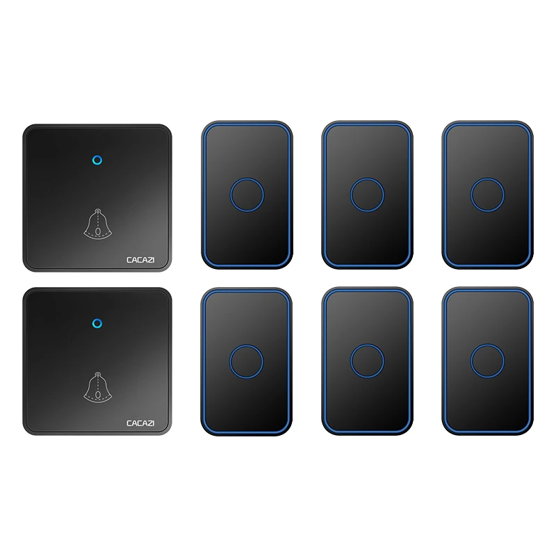 CACAZI Smart Wireless Doorbell 300M Range 60-ring Waterproof H78 Household Flashing Door Bell US EU UK plug 2 button 6 receiver