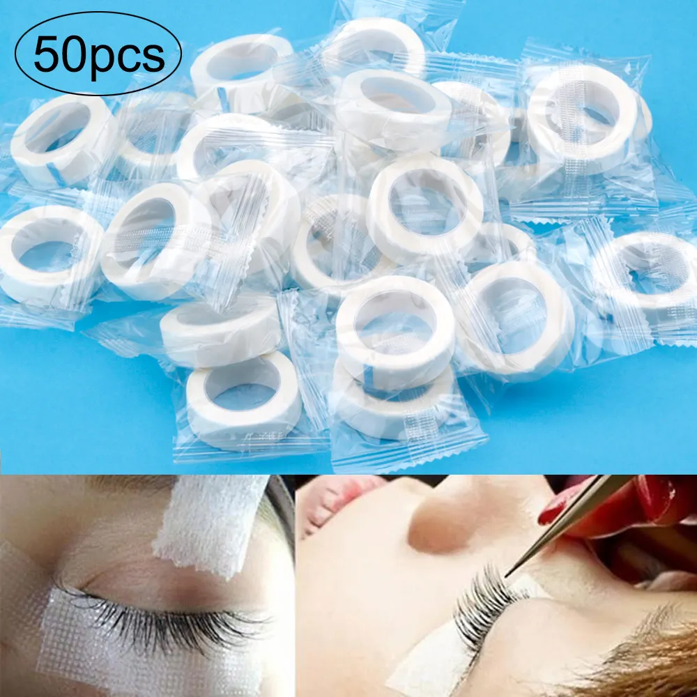 

50pcs Eyelash Extension Tape Non-woven Medical Tape Lint Free Eye Pad Under Patches PE Breathable Grafting Eyelashes Makeup Tool