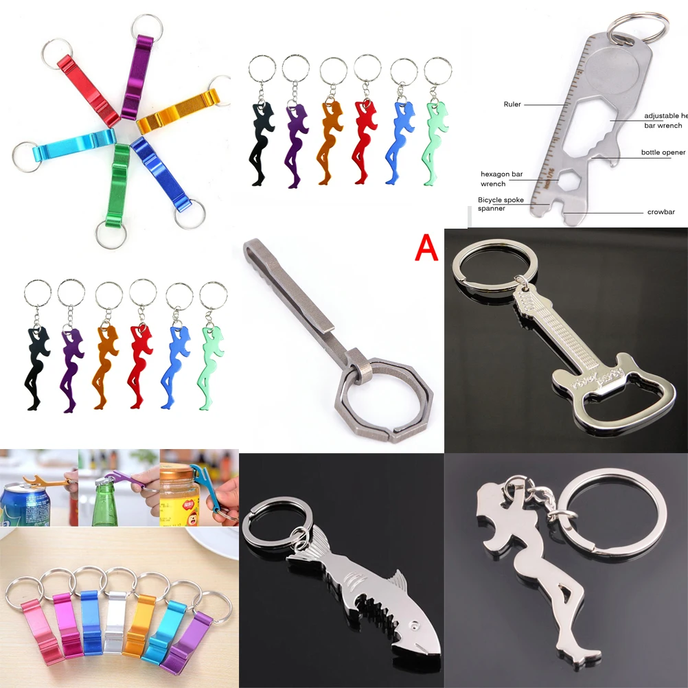 Zinc Alloy Beer Bottle Opener Keychain Shark Beauty Lady Ruler Shaped Bottle Opener Keychain  Women Men Key Ring Unique  Gift