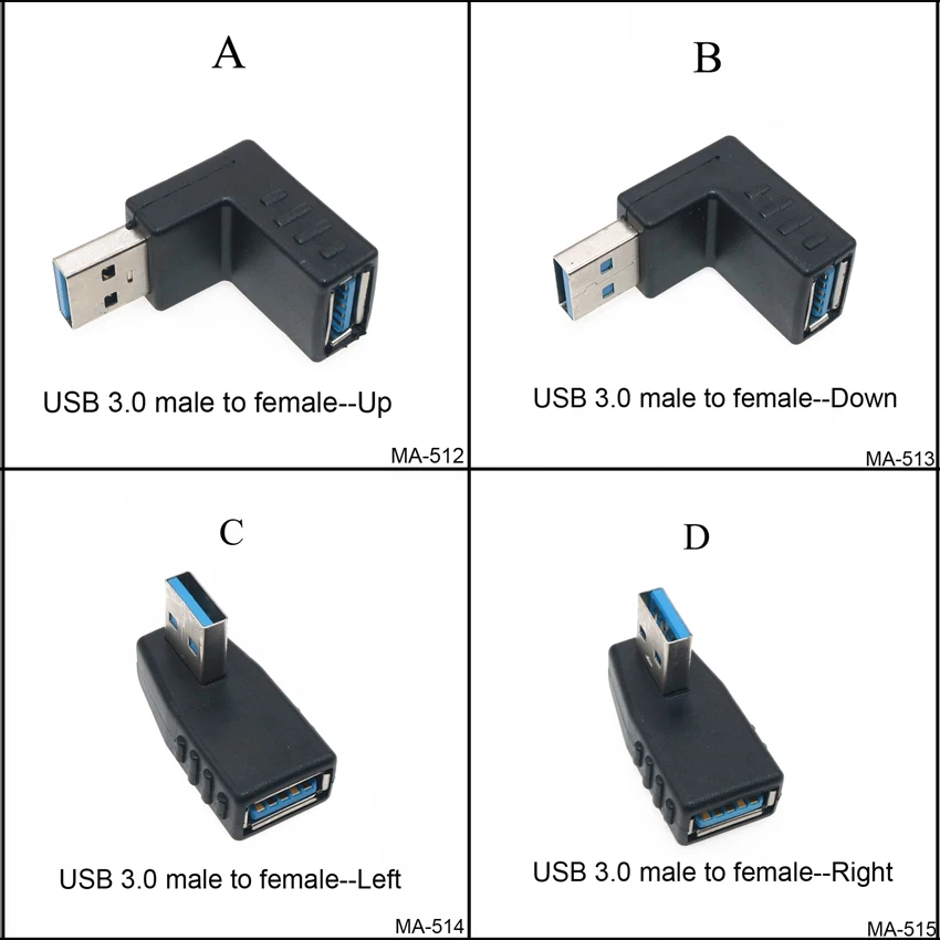 

90 Degree Vertical Left Right Up Down Angled USB 3.0 Male to A Female M/F Adapter Connector Converter